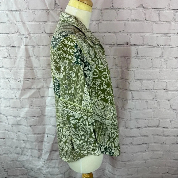 coldwater creek 3/4 sleeve patchwork top sz 8 petite preppy cottagecore - Picture 2 of 8